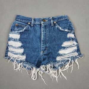 True Vintage Lee Denim Shorts Women 2 Blue Distressed USA Made Daisy Duke Cutoff